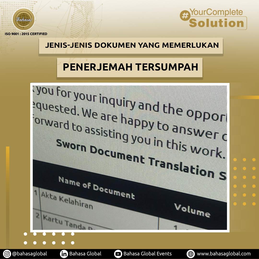 Jenis-Jenis Dokumen Yang Memerlukan Penerjemah Tersumpah